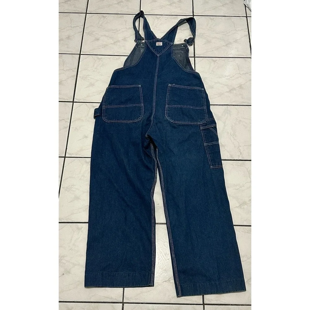 VTG Pointer Brand Low Back Bib Denim Overalls Size 36 x 30 Made In USA Workwear